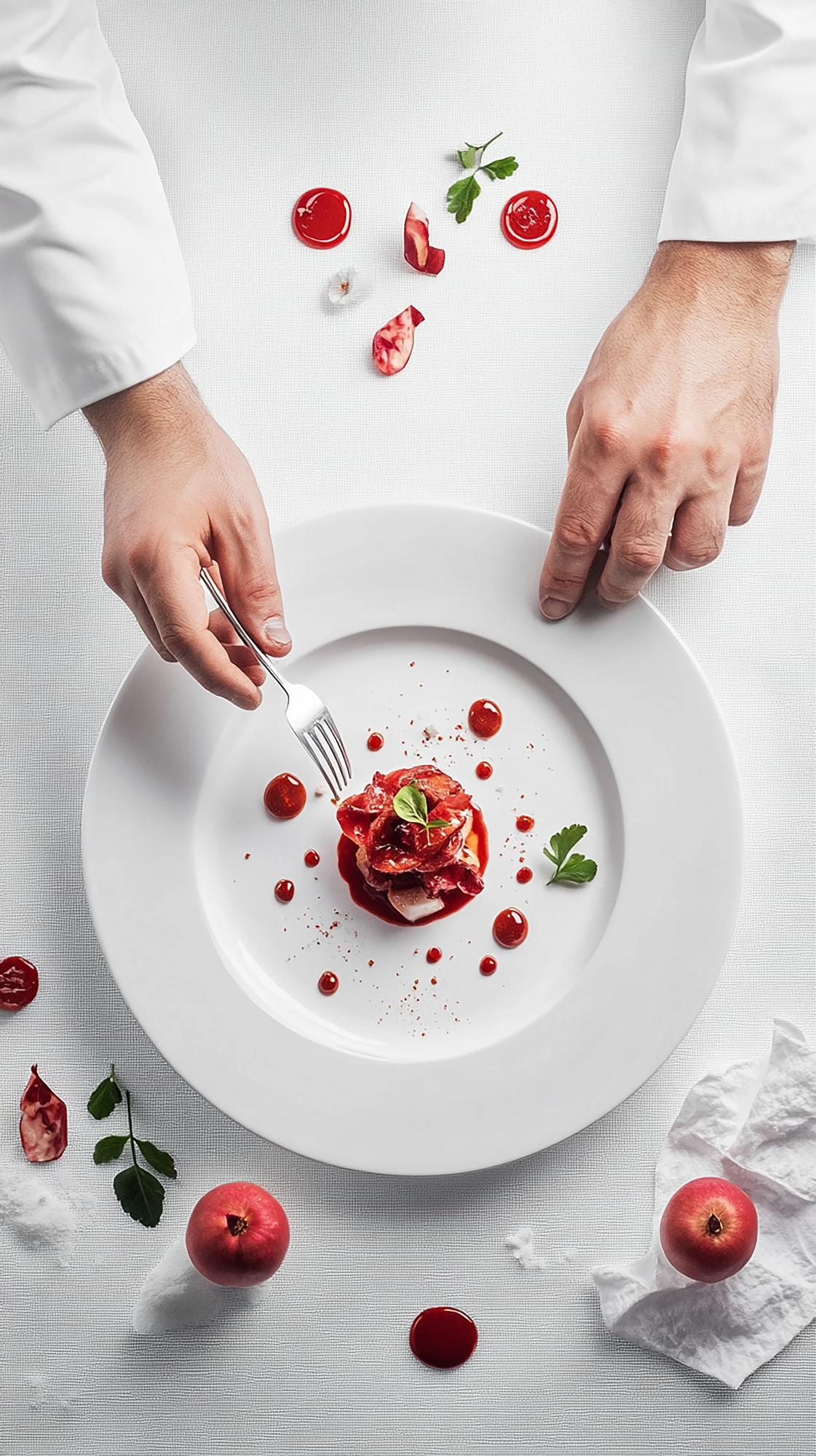 Chef hands finishing a dessert